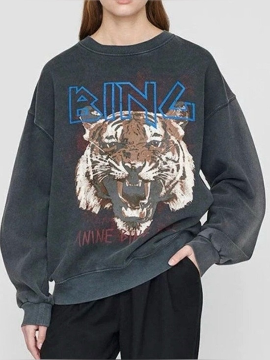 Anine Bing Tops - Anine Bing Black Tiger Sweatshirt